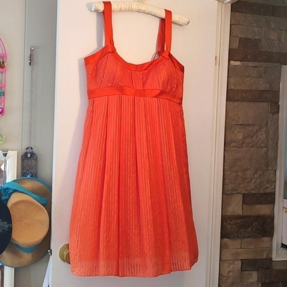 Women’s Orange Pleated Midi Dress